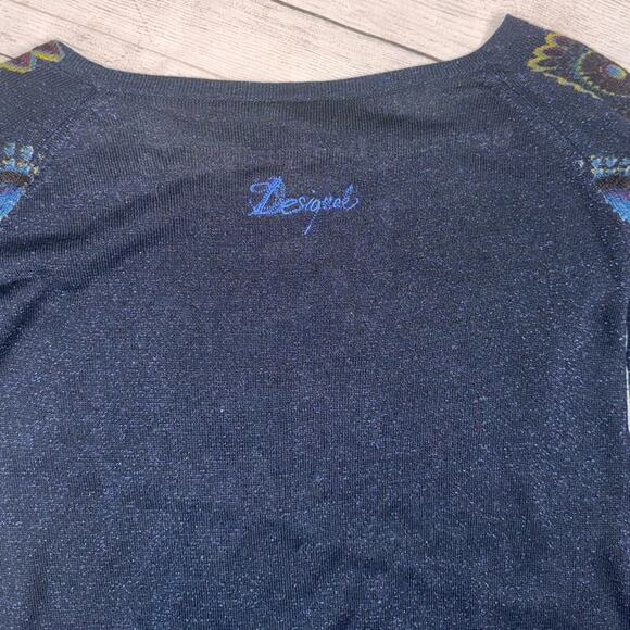 Desigual NWT Women's Lucke Knit Pullover Top Blue Floral Sparkle Size Small - Picture 10 of 10